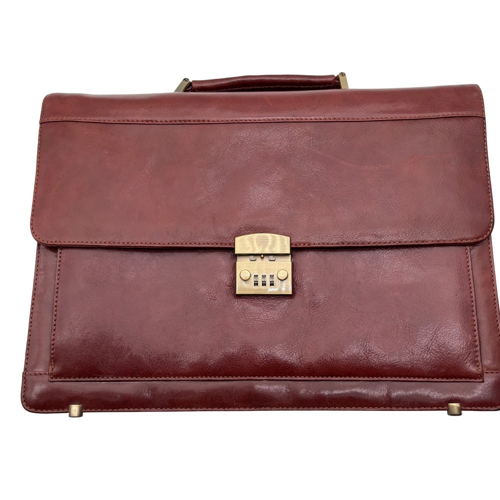 Passage2 brown Leather Briefcase Accordion Messenger bag Combination Lock Brass